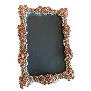 Belle Maison Decorative Jewel Silver Red Crystal & Pearl Picture Frame 4x6 Photo